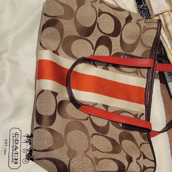 Coach Tote Bag with Orange Stripe - Picture 1 of 5